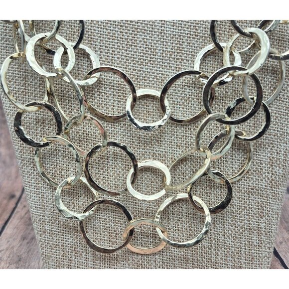 Gold Tone Large Link Multi Chain Statement Necklace 24" Mint - Picture 6 of 10